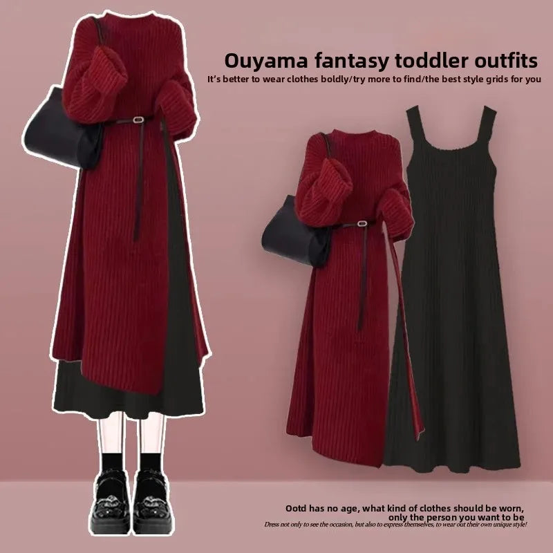 Robe Pull 2 en 1 en Tricot Casual & Chaud - Ensemble 2PCS