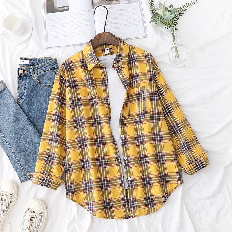 Chemise en Flanelle à Carreaux pour Femme - 15 Couleurs
