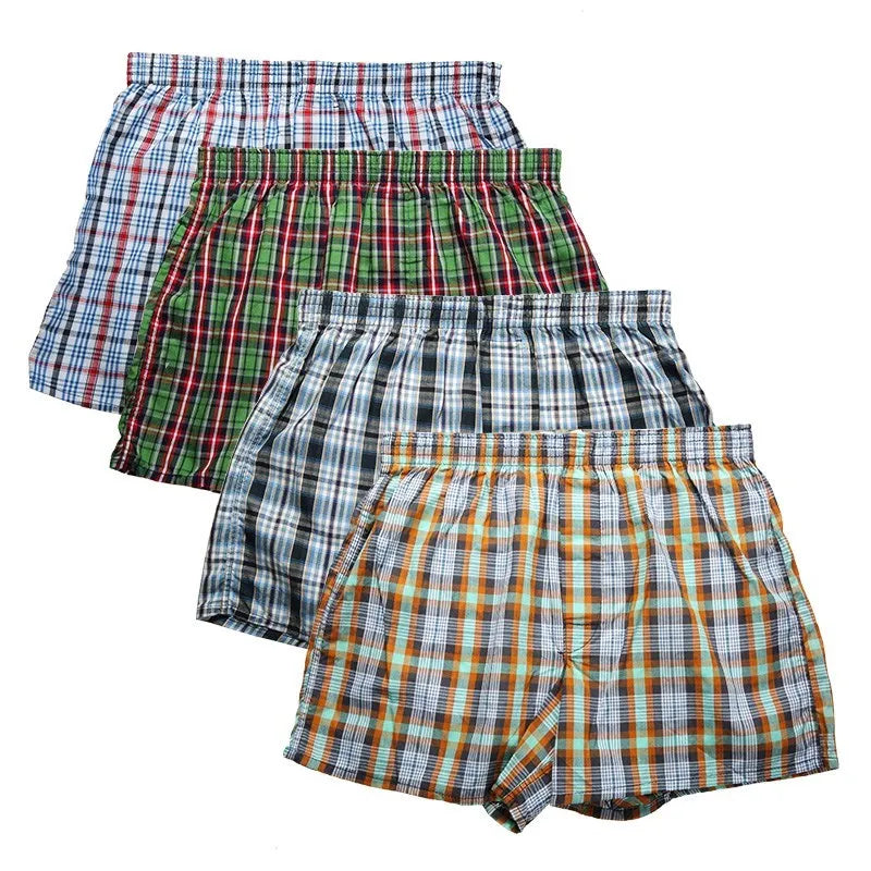 Lot de 4 Boxers Homme en Coton – Sous-Vêtements Amples, Respirants et Confortables à Carreaux