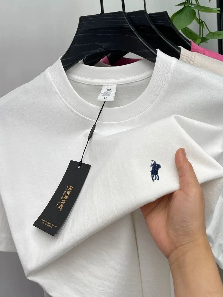 T-Shirt Homme 100 % Coton à Logo Brodé Cheval – Manches Courtes, Col Rond & Tissu Respirant - 14 Couleurs & 5 Tailles