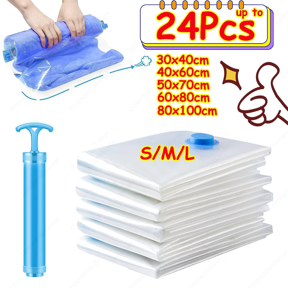 3x Sacs de Rangement sous vide 80% GAIN DE PLACE - Pompe OFFERTE