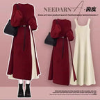 Robe Pull 2 en 1 en Tricot Casual & Chaud - Ensemble 2PCS