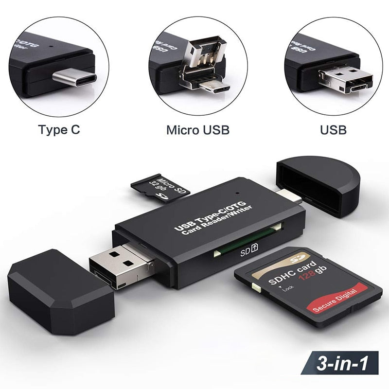 Lecteur de Carte 3 en 1 Micro USB - USB - Type C pour Android