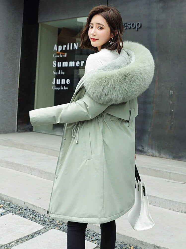 Parka mi longue doublée à capuche fausse fourrure