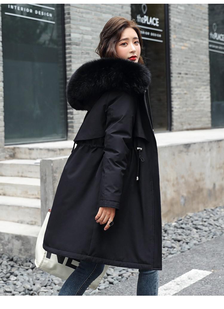 Parka mi longue doublée à capuche fausse fourrure