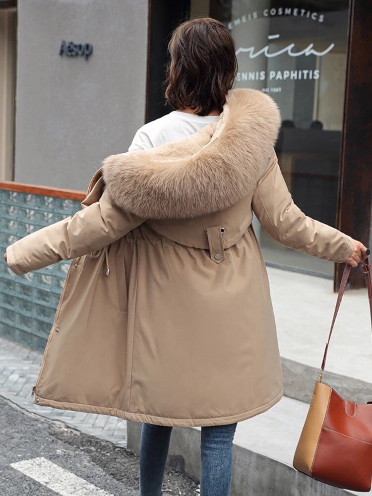 Parka mi longue doublée à capuche fausse fourrure
